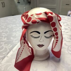 RED & WHITE POLKS DOT SCARF VINTAGE. NEW OLD STOCK